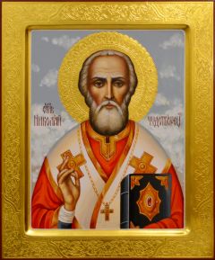 Рукописная икона Николай Чудотворец №161 (Размер 21х25 см)