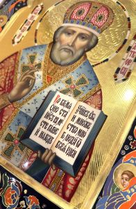 Рукописная икона Николай Чудотворец с херувимами №142 