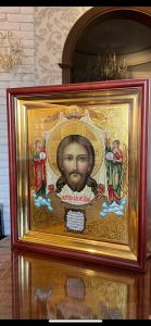 Рукописная икона Спас Нерукотворный с Ангелами 34 (Размер 30*36 см)