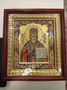 Рукописная икона Николай Чудотворец с херувимами №142 